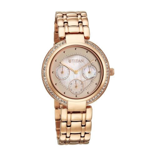 Image of Titan Eternal Quartz Analog Off White Dial Rose Gold Metal Strap Watch for Women