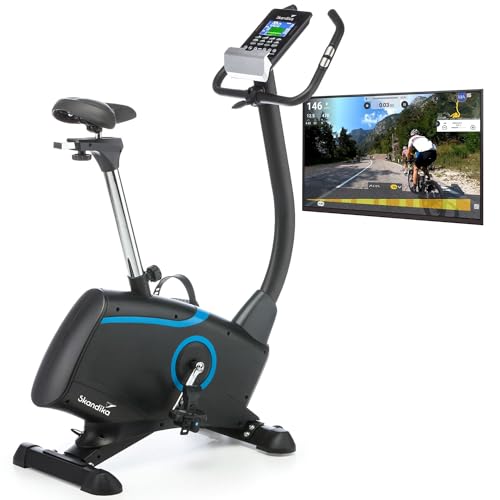 Skandika Ergometer Fahrrad Atlantis | Heimtrainer mit App Steuerung (Kinomap, iConsole), Bluetooth, 10kg Schwungmasse, Puls und Körperfettmessung, 32 Stufen, geräuscharm, Transportrollen | bis 150kg