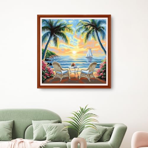 Image of Hopeart Stamped Cross Stitch Kits for Beginner Embroidery Kits for Beginners Adults DIY 11CT Cross Stitch Patterns Needlepoint Kits Crossstitching Kits-Rest by the Seaside 18x18 inchs
