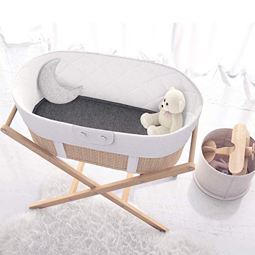 Cuddly Cubs Bassinet Sheets Set Compatible with Arms Reach Versatile, Chicco Lullago, Halo bassinest and Many Other Oval, Rectangle Shape Bassinet Pads | 100% Jersey Knit Cotton | Heather Grey