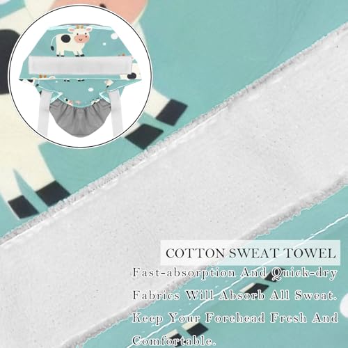 Image of 2 PCS Bouffant Cap with Button Ponytail Pouch Working Cap Sweatband Adjustable Surgical Cap Black and White Cow