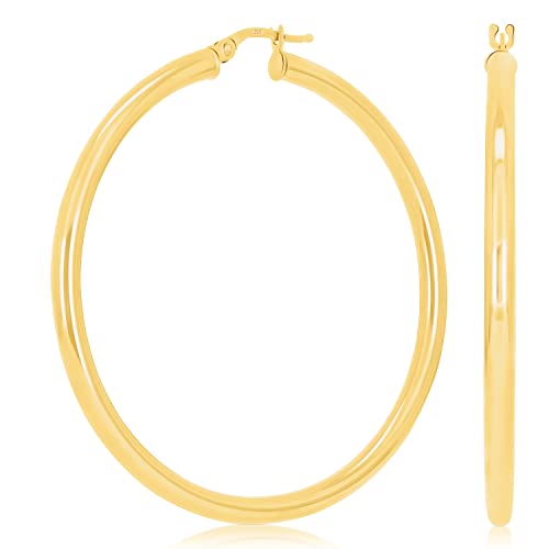 Image of Italian 14k Yellow Gold High Polished Round Hoop Earrings