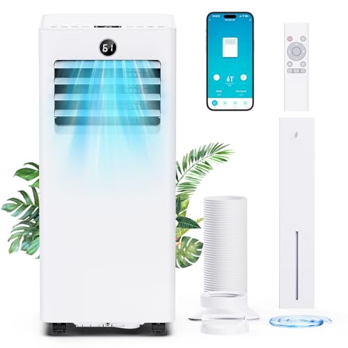 Portable Air Conditioners 8000 BTU, Quiet Air Conditioner with WiFi/App Control, 24H Timer, Dehumidifier, Fan, Cooling, Sleep Modes 4-in-1 AC Unit for Room with Window Kit, for Bedroom/Office, White