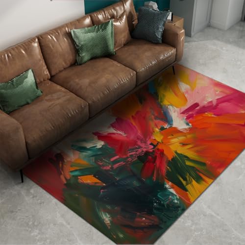 Tapis de salon abstrait lavable et antidérapant pour trafic intense - 6