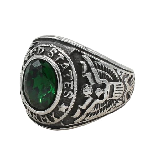 Sumpgle Bague tactique vintage en acier titane avec pierre précieuse de style militaire pour homme, 10