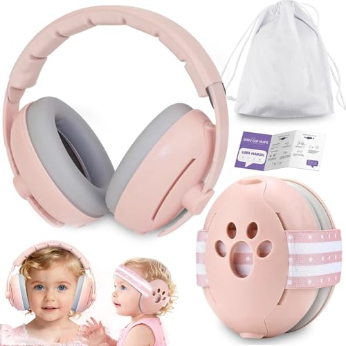 Baby Gehörschutz 0-4 Jahre 2-in-1 Baby Kopfhörer Lärmschutz 24dB Gehörschutz für Kinder Neugeboren Ohrenschützer mit Geräuschunterdrückung & Verstellbares Kopfband und Aktive Familien Unterwegs