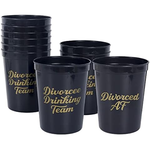 Brosash Divorce Party Cups - Pack of 10 Black Plastic Cups with Gold Text: (1) "Divorced AF & (9) "Divorcee Drinking Team | Divorce Party Decorations for Women and Men Gifts Party Favors Ideas Cover