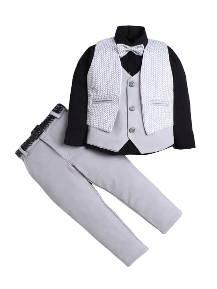 Full Sleeves Shirt With Solid Waistcoat Trousers And Bow-image-1