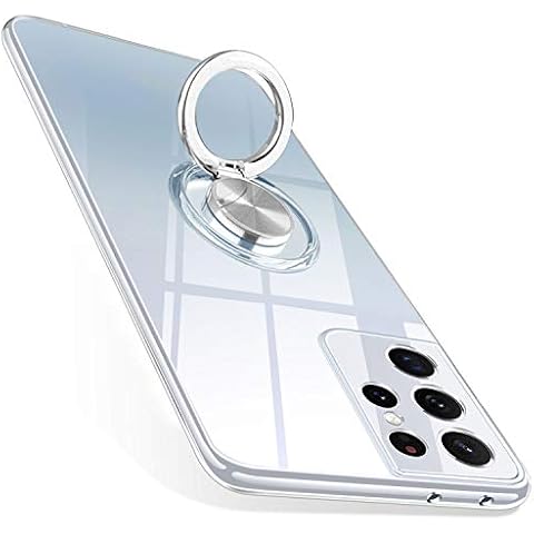 ZHIYIWU Designed for Samsung Galaxy S21 Ultra 5G Case 6.8" Clear Shockproof Soft TPU Bumper Finger Ring Holder Anti-Scratch Silicone Transparent Protective Cases Cover - Crystal Clear Cover