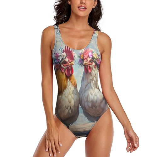 Traje de baño Two Chicken Hen para Mujer, con Espalda Descubierta, Ideal para la Playa en Verano.