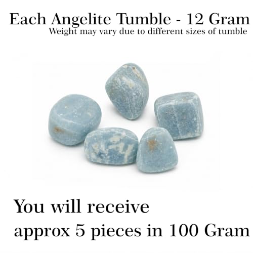 Image of Crystal ANGELITE Tumble Stone Pebble Tumbled Gemstone for Reiki Healing Vastu Correction Gravels for Aquarium Home Dcor Garden Table 100 Gm