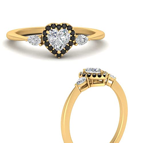 Image of 55Carat Choose Your Gemstone Halo Pear Accent Diamond CZ Ring Yellow Gold Plated Heart Shape Petite Engagement Rings Everyday Jewelry Wedding Jewelry Handmade Gifts for Wife US Size 4 to 12