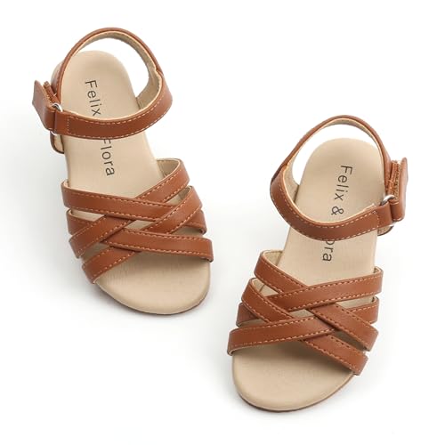 Image of Felix & Flora Toddler Girl Sandals - Little Girl Easter Dress Shoes Lightweight Open Toe Beach Holiday Flats