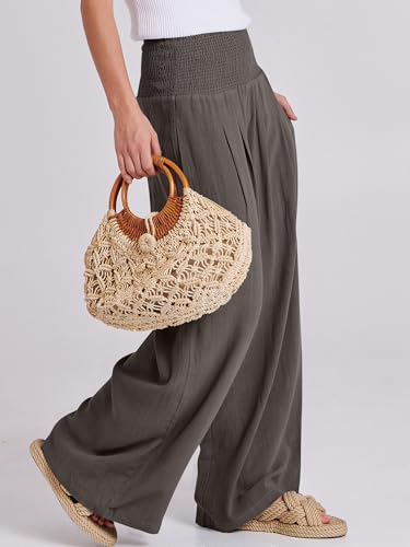 Image of ANRABESS Women Linen Palazzo Pants Summer Boho Wide Leg High Waist Casual Lounge Pant 2026 Beach Travel Vacation Outfits