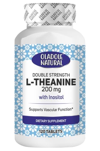 Oladole Natural L-Theanine Supplement- 200mg (120 Tablets) | Promotes Relaxation Healthy Vascular Function Calming Focused Energy & Sleep | Stress Relief Dietary Supplement for Men & Women