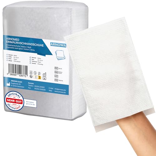 50x ARNOMED® Gant de Toilette Jetable en Molleton, Gants de Toilette Jetable pour Adultes & Bébés, Gant de Toilettes Jetable Doux & Souple, Gant de Toilette...