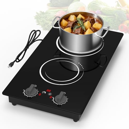 Image of VBGK Double Induction Cooktop,110V 2300w 2 burnerinduction cooktop,2 burner Hot Plate Electric burner withLCD Touch Screen 9 Levels Settings Child Safety Lock &Timer