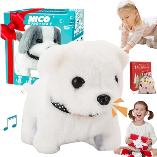 Nicoo - My Realistic Robot Puppy, 2025 New Nicoo Robot Puppy, Nico My Realistic Robot Puppy, Electronic Interactive Stuffed Puppy Dog - Walking, Barking, Tail Wagging, Nico Robot Dog for Kids(White)
