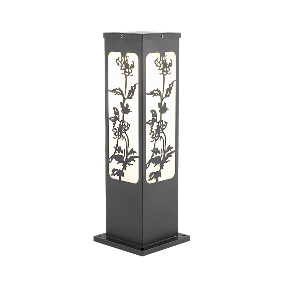 GTHTUHFD Black Pillar Outdoor Light, Chinese Style Pole Lamp, Modern Street Lighting For Patio, Backyard, Front Porch Decor,Chrysanthemum-H:23.6inch/60