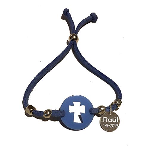 Curia Grabador Lote 10 pulseras antelina con cruz para comunion/bautizo,...