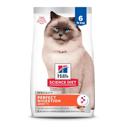 Hill’s Pet Nutrition Science Diet Senior Adult 7+, Cat Dry Food Perfect Digestion Chicken 6 lb Bag
