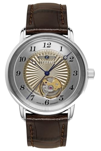 Zeppelin 8567-5 Damenuhr Friedrichshafen Automatik 36mm Silberfarben Leder Dunkelbraun 5ATM
