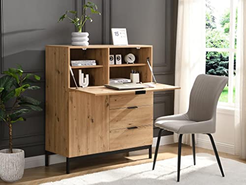 Vente-unique - Secrétaire avec 2 Porte et 3 tiroirs - MDF et métal - Coloris : Naturel - Erwin