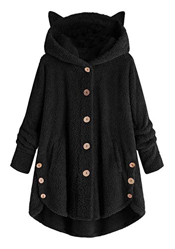 FLITAY Womens' Lovely Button Coat Fluffy Tail Tops Hooded Pullover Loose Sweater