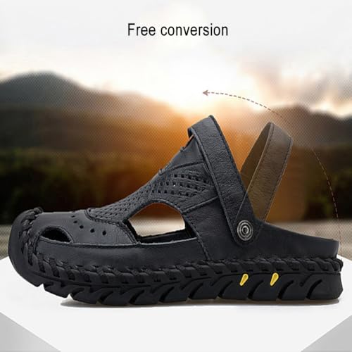 Men Two in one Oversized Cowhide Anti Slip Casual Water Wading Sports Hollow Breathable Toe Cap Beach Shoes4