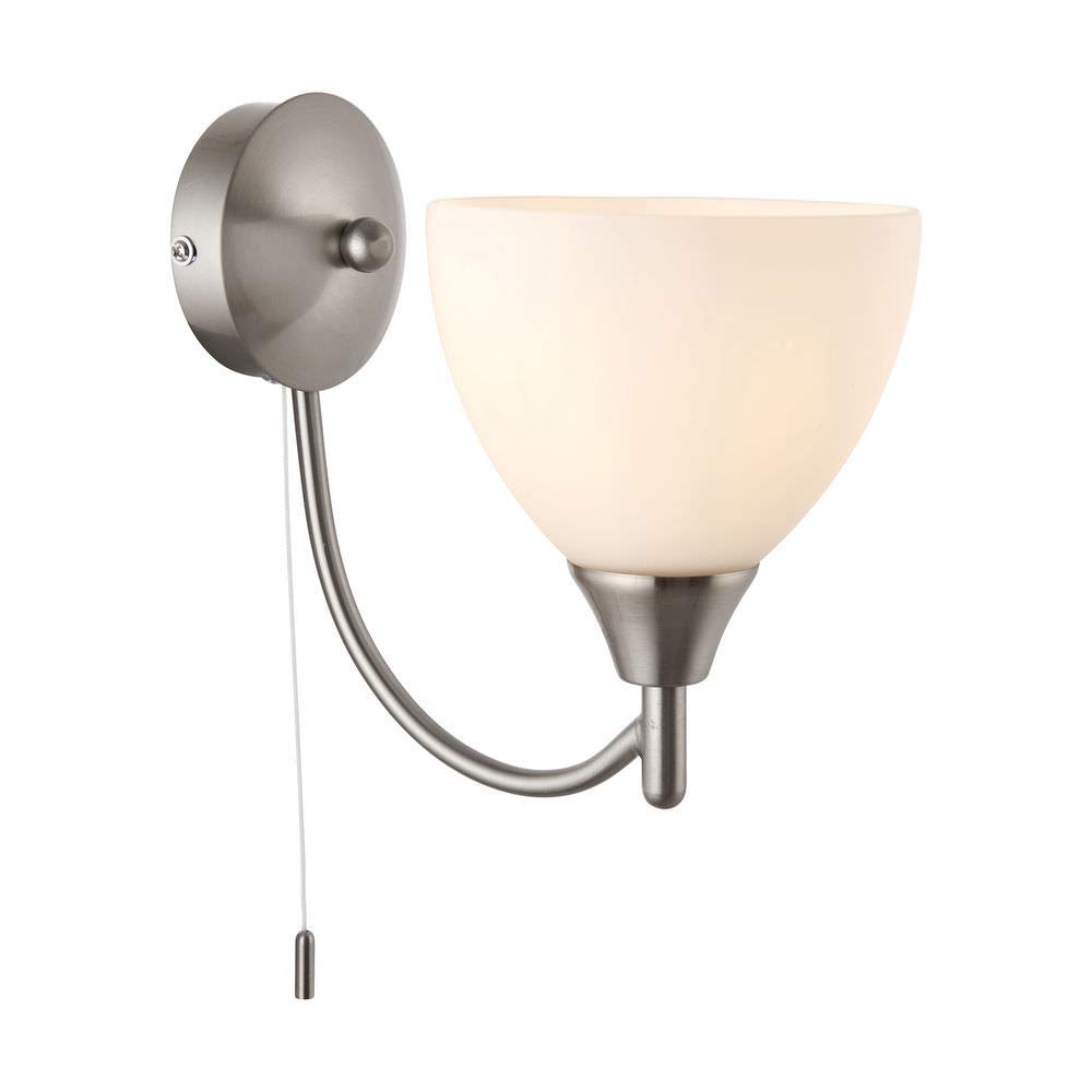 Betta Lighting Satin Chrome Single E14 Dimmable Pull Cord Switch Wall Light Uplighter