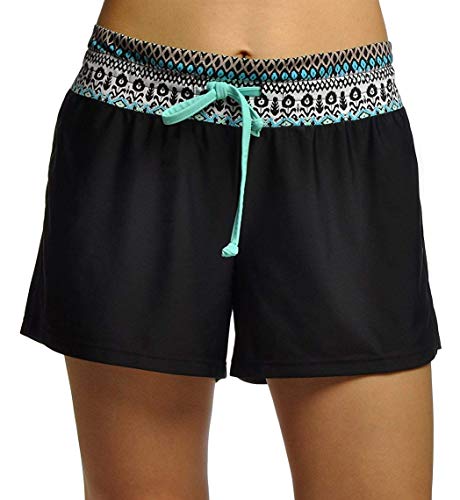 Womens Boardshorts with Boy Cut Swim Shorts with Panty Lining,Print Blue,X-Large