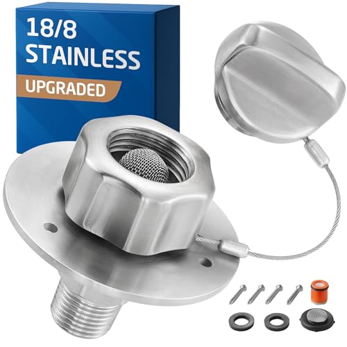 KES All Metal RV Water Inlet Connection with Check Valve, 18/8 Stainless Steel RV City Water Inlet Replacement, Upgraded Leak-Proof Design for Camper, Trailer, Marine & Boat, Brushed Finish, RWI200-BS