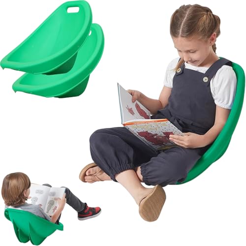 Scoop Rocker Chair for Kids, Toddler Plastic Chair - 2 Packs, Flexible Seating for Classroom, Portable Floor Chair with Back Support, Preschool Reading Chair, Active Chairs for Indoor/Outdoor,Green