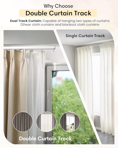 Ceiling-Curtain-Track-Set-Dual-Track-Ceiling-Wall-Mount-6ft-8ft-Heavy-Duty-Double-Track-Rails-with-Silent-Slides-Room-Divider-Double-Track-System-Includes-HooksClipsBrackets-White