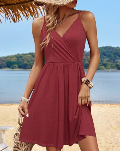 Image of STYLEWORD Womens Sundress Summer Floral Wrap V Neck Backless A-Line Casual Beach Midi Dress