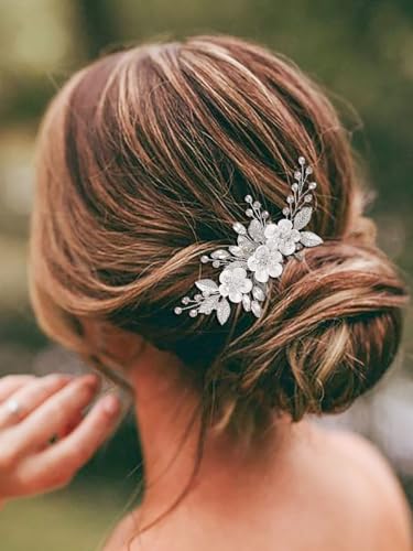 Vakkery Flower Bridal Hair Comb Silver Bride Crystal Hair Headpiece Prom Wedding Hair Accessories for Women and Girls
