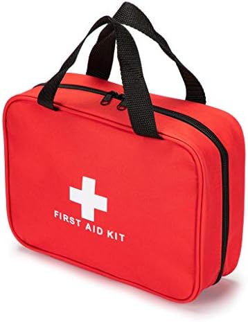Jipemtra Red First Aid Bag Empty Travel Rescue Pouch First Responder Storage Medicine Emergency Bag for Car Home Office Kitchen Sport Outdoors (Red with Zippered Mesh Bags)