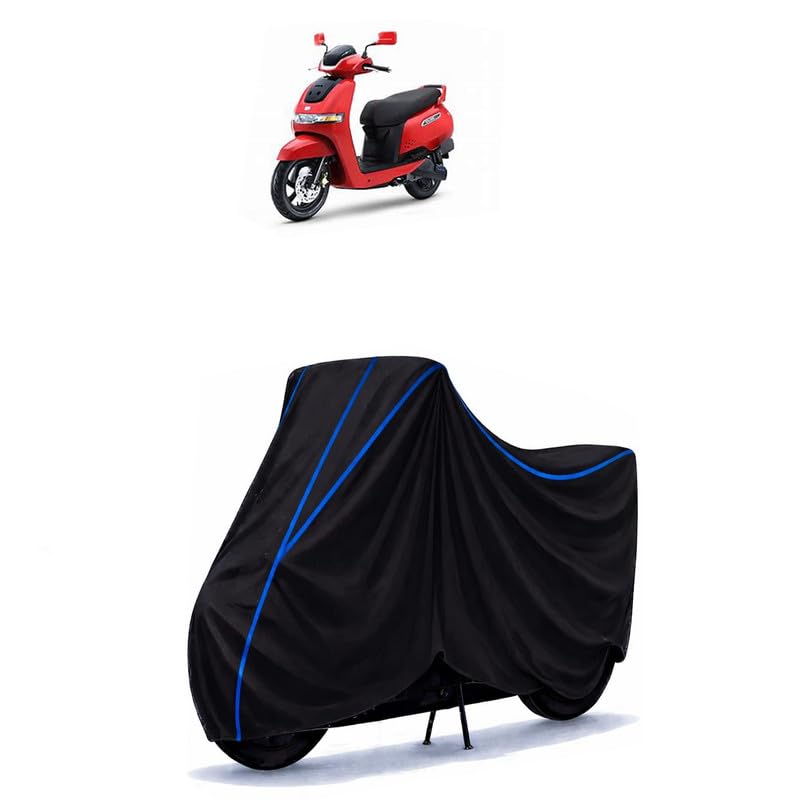 Image of Scooty Cover Water Resistant for iQube Standard | Universal Scooter & Bike Cover | Heavy Duty UV Dust, Rain & Scratch Protection Weather Indoor Outdoor | Black with Blue Piping