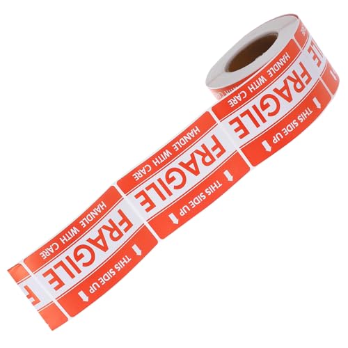Unomor 1Roll Red Fragile Stickers High Visibility Adhesive Warning Labels for Shipping Handling and Moving Labels for Logistics and Warehousing Caution Fragile Item Alert