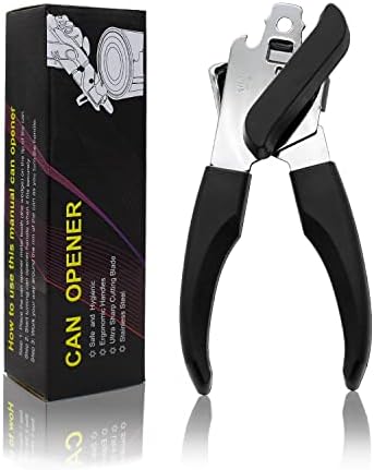 Can Opener Manual,Handheld Heavy Duty Can Opener Smooth Edge Comfortable Grip Safety Can Openers, Oversized Easy Turn Knob & Stainless Steel Sharp Blade,Ergonomic