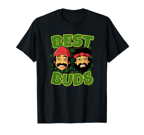 Cheech & Chong Best Buds Cartoon Heads Weed Background T-Shirt