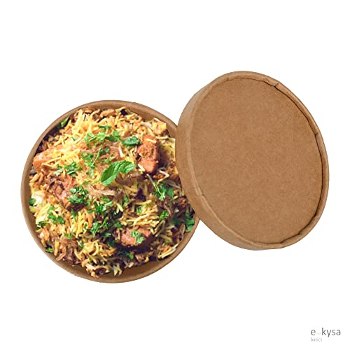 Image of ekysa basics Disposable Craft Paper Food Container with Lid - 350 ml, Thick-Walled, Leak-Resistant, Eco-Friendly Bowl /Tub, Brown, Pack of 15