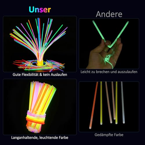 Prtoworior Knicklichter Leuchtstäbe – 100 Stück Party Set mit 100 Verbindern für Armbänder & Halsketten, Party Deko und Halloween Deko für Kinder, Hochzeiten, Feuerwerk Party & Silvester Deko 2026