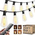 addlon Waterproof Outdoor String Lights, 200FT(50FT*4) with Remote Control, 60+4 Replaceable Shatterproof Bulbs, Dimmable Connectable ST38 LED Edison Patio Lights for Porch Backyard Camping Party