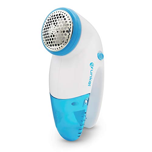 Grunkel - QP-15 - Elektrischer Fusselrasierer mit 3 Edelstahlklingen und Sicherheitssystem, Abnehmbarer Fusselbehälter, 15 x 5,5 cm, Weiß Cover