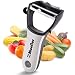 Mueller 4 in 1 Swift Julienne Vegetable Peeler - Citrus Fruit Peeler for Orange Lemon Cocktails - Carrot and Potato Peeler with Rotating Serrated Straight and Julienne Stainless Steel Slicer Blades