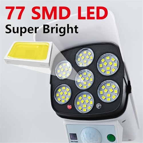 Luces solares para exteriores con sensor de movimiento y cámara simulada de 77 LED 3