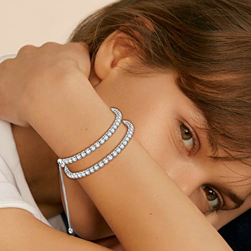 3 Pcs Tennis Bracelets for Women 14K Gold Plated 4mm 5A+ Cubic Zirconia CZ Diamond Classic Adjustable Slider Bracelet Fashion Jewelry Wedding Gift Size 6.5-7.5 Inch2