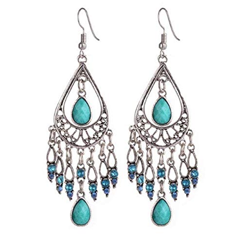 Unicoco borlas con Pendientes de Modo Boho Verde Bohemia Vintage para Mujer Chicas