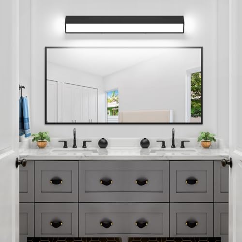 Image of 32-Inch LED Modern Bathroom Vanity Light Fixtures, Matte Black Modern Acrylic Bathroom Wall Lighting Fixtures Over Mirror (Cool White 6000K)